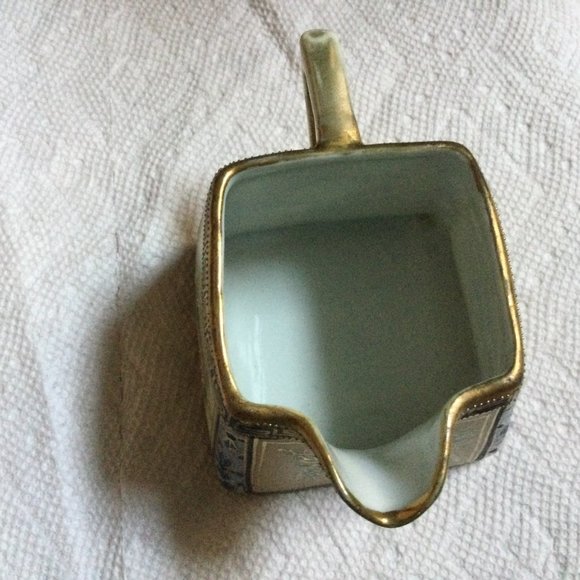 ANTIQUE HAND PAINTED SQUARE NIPPON CREAMER ROSES GOLD BLUE PINK SMALL - Picture 4 of 11